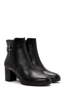 Women's Black Zippered Thick Heeled Leather Boots | Derimod