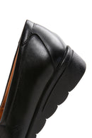 Women's Black Wedge Heeled Leather Comfort Shoes | Derimod