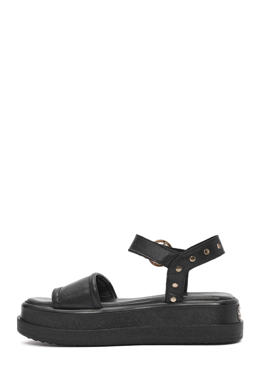 Women's Black Ankle Buckle Thick Soled Leather Sandals