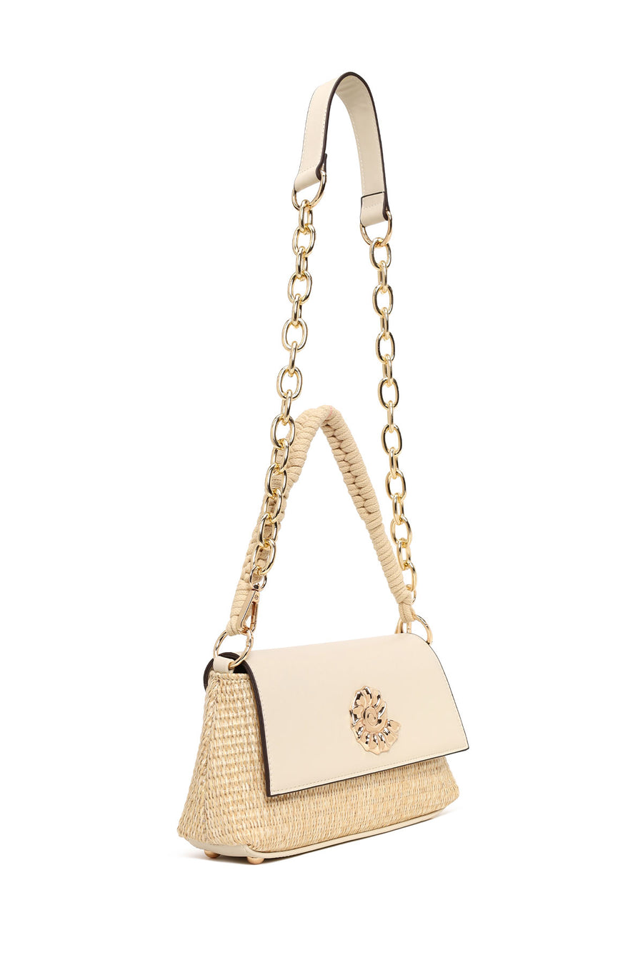 Woman Cream Long-Strap Woven Straw Shoulder Bag