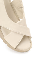 Woman Cream Buckled Comfort Leather Sandal | Derimod