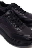 Erkek Siyah Bağcıklı Kalın Tabanlı Deri Casual Sneaker | Derimod