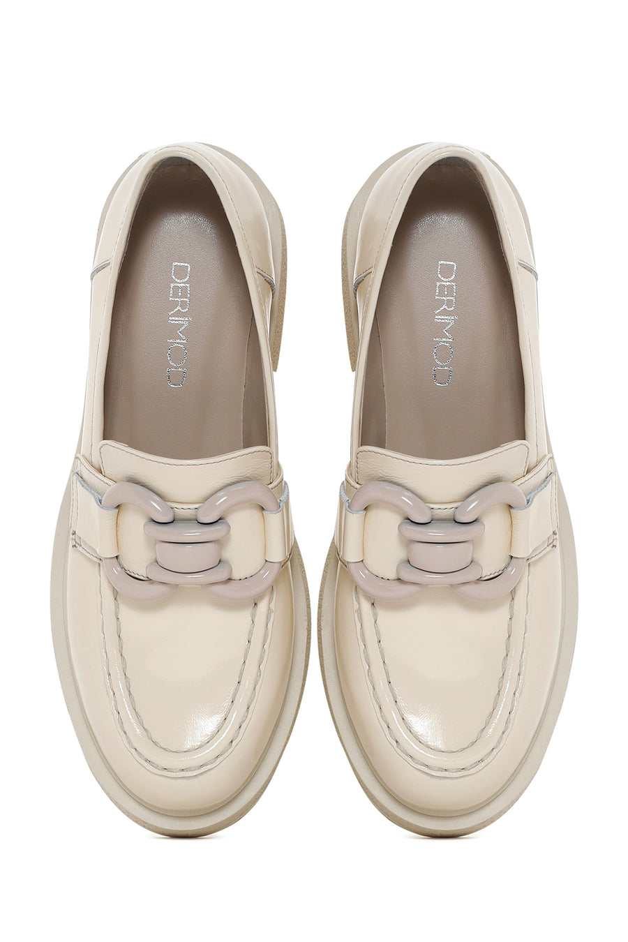 Kadın Bej Deri Rugan Maskülen Loafer