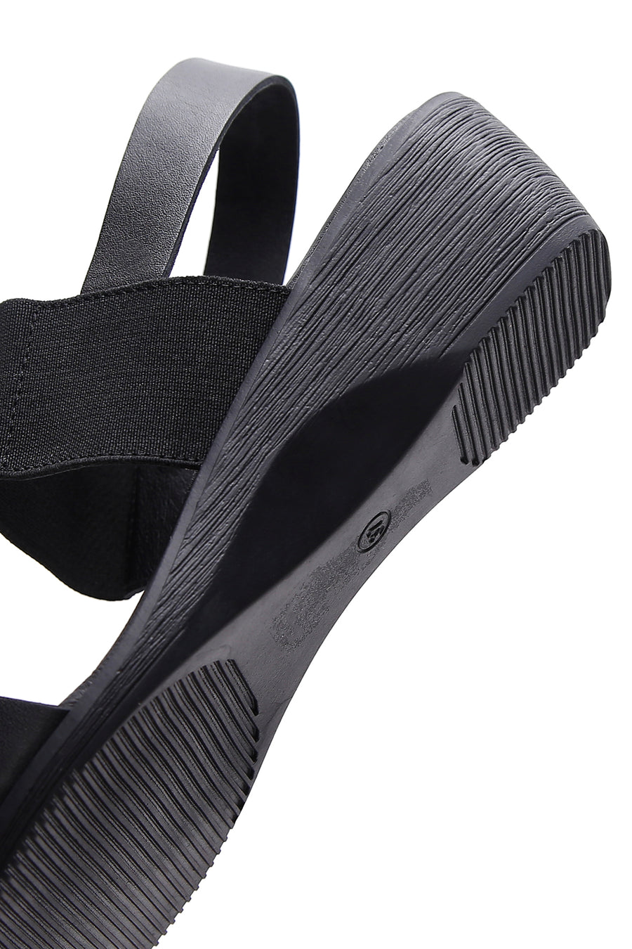 Women's Black Wedge Heeled Leather Sandals