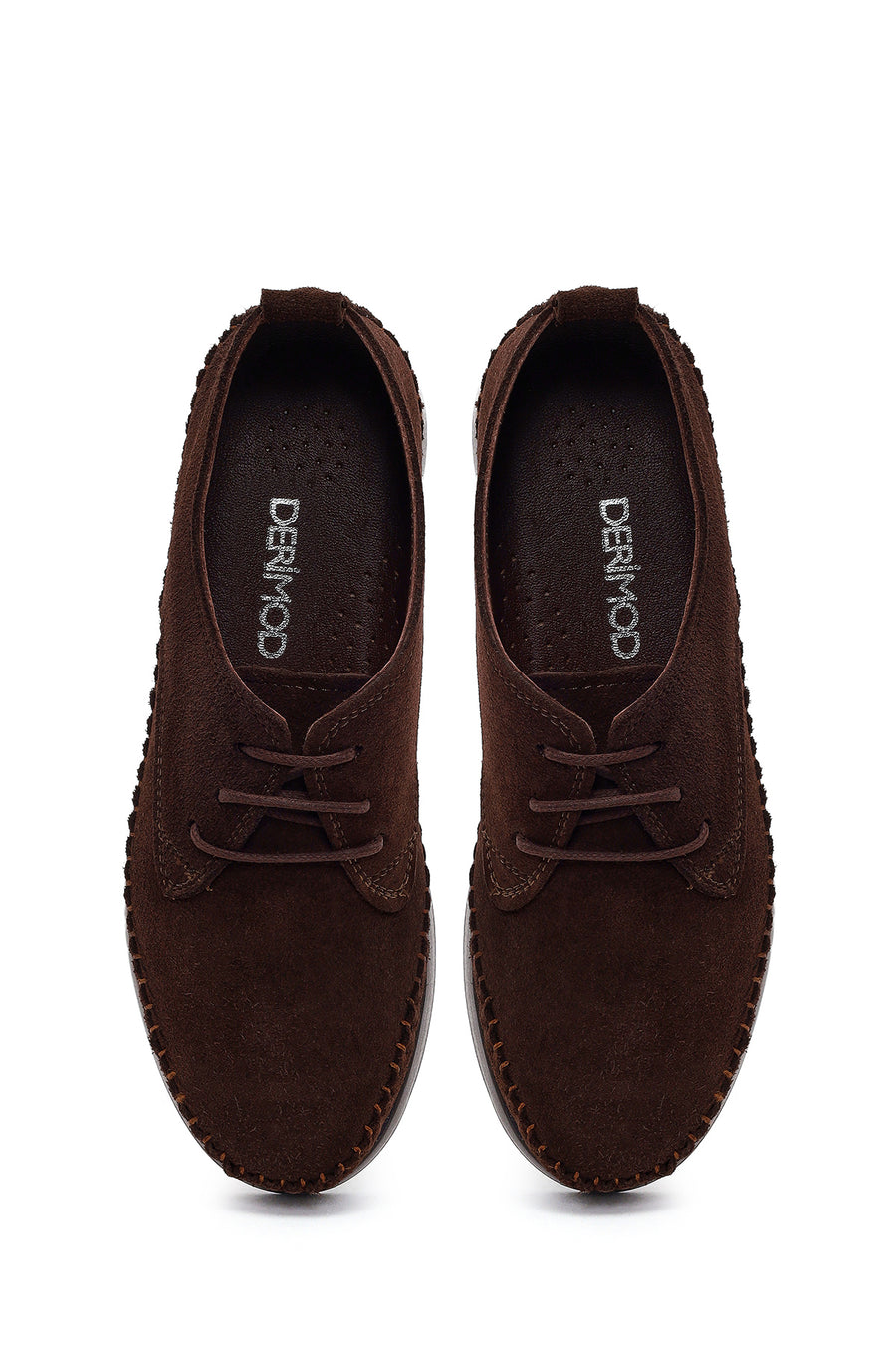 Woman Brown Lace-Up Thick-Soled Suede Comfort Shoes