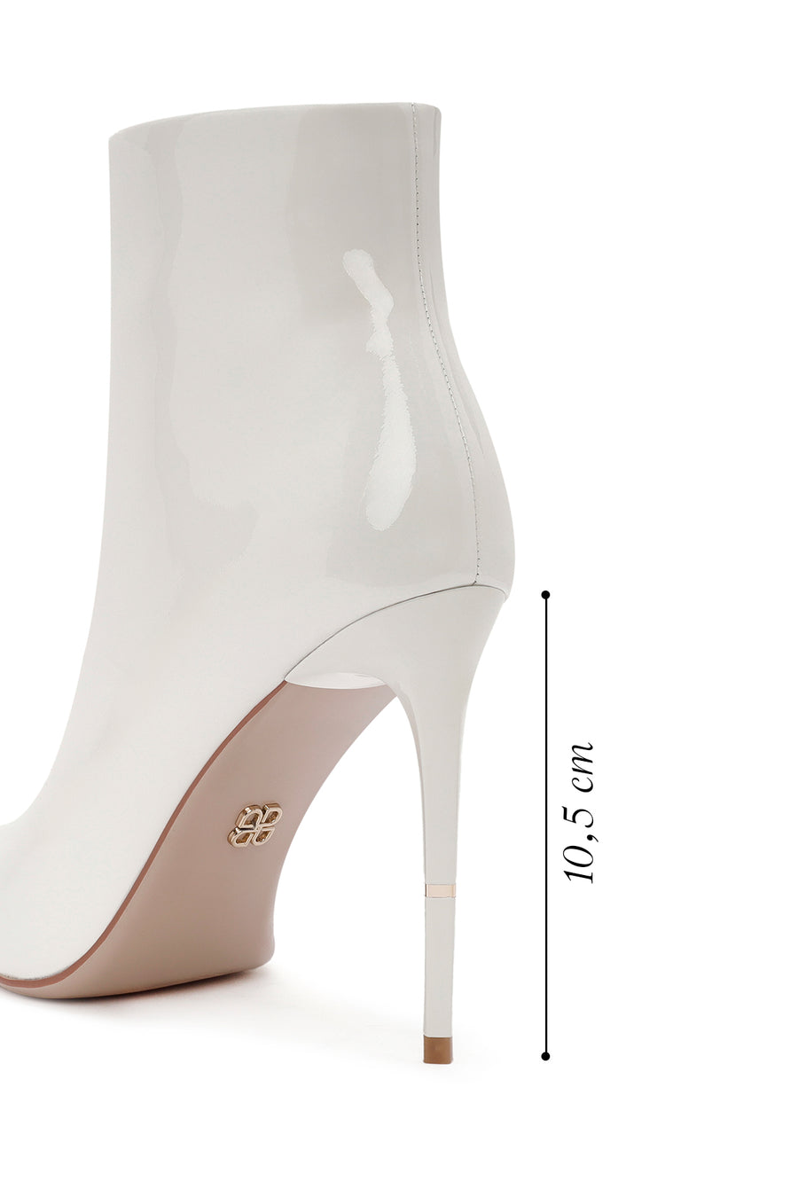 Women's White Zippered Thin Heel Patent Leather Boots