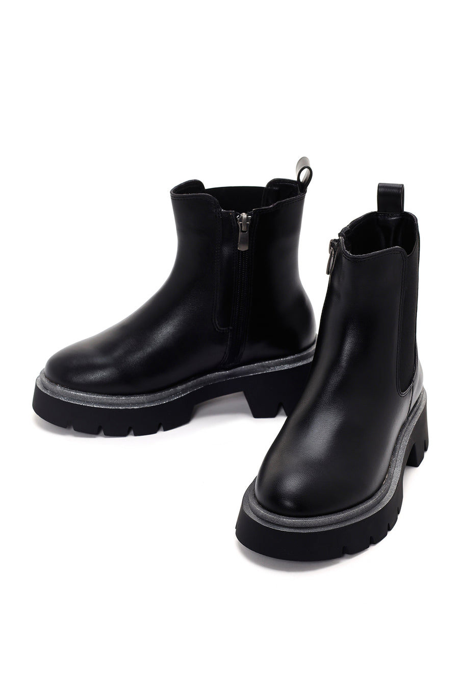Women's Black Zippered Thick Soled Boots