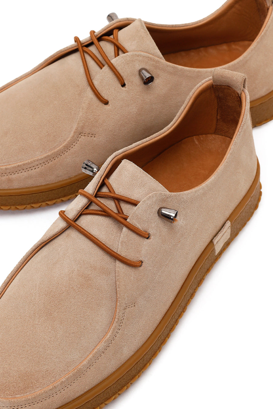 Women's Beige Lace-up Suede Leather Comfort Shoes