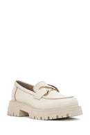 Women's Cream Leather Masculine Loafer | Derimod