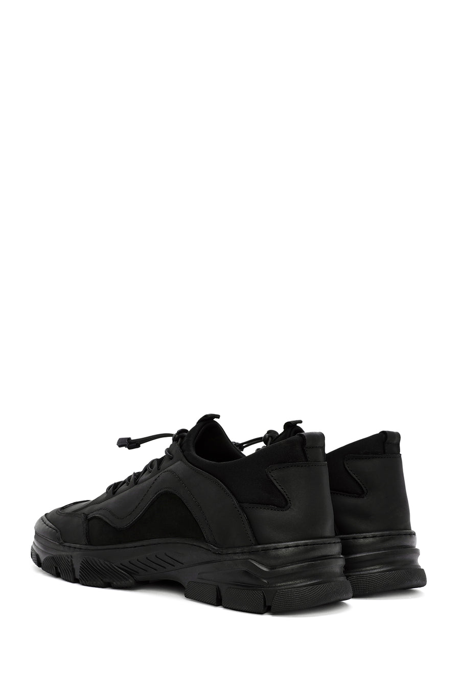Erkek Siyah Bağcıklı Deri Sneaker
