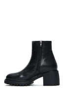 Women's Black Leather Zippered Heeled Classic Boots | Derimod