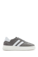 Women's Grey Lace-Up Chunky Sole Suede Leather Sneakers | Derimod