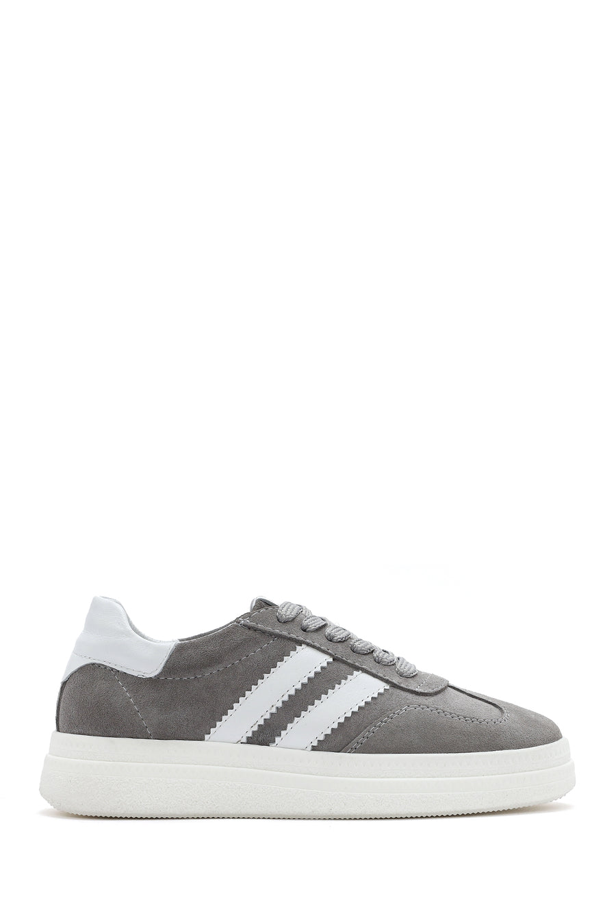 Kadın Gri Bağcıklı Kalın Tabanlı Süet Deri Sneaker 25SFD511010 | Derimod