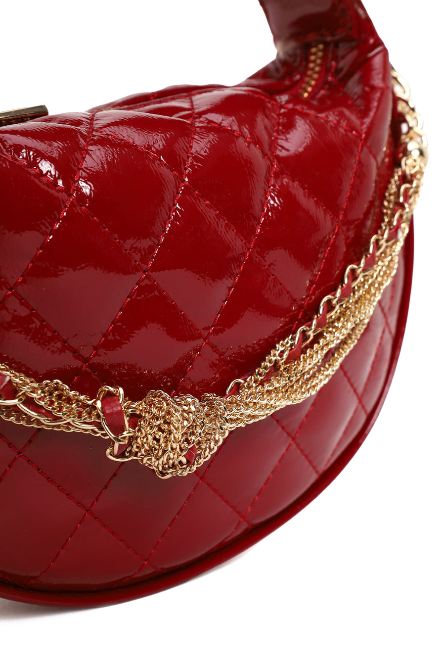 Woman Red Long Strap Quilted Mini Evening Bag