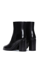 Women's Black Leather Zippered Heeled Boots | Derimod