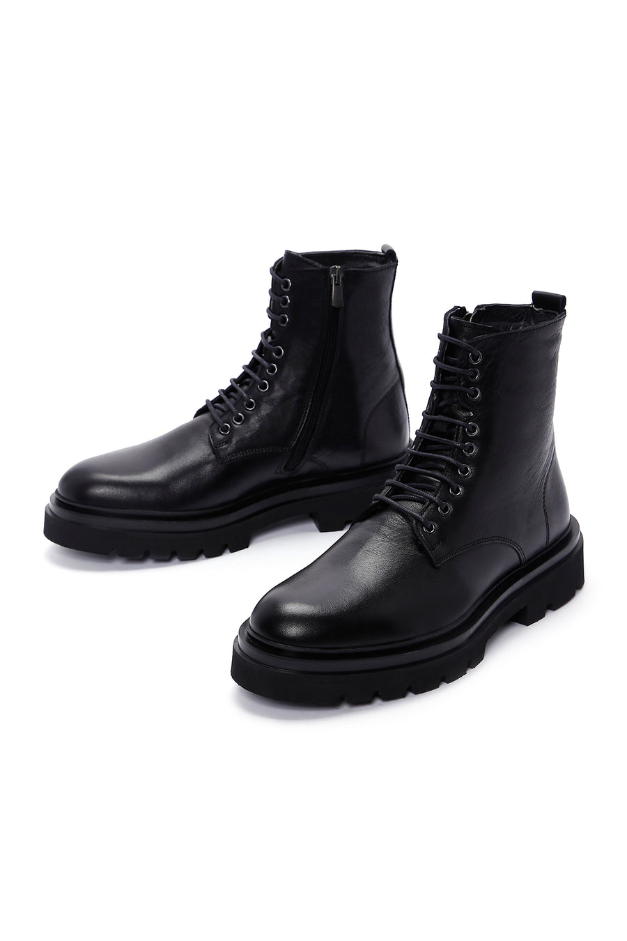 Men's Black Leather Zippered Boots