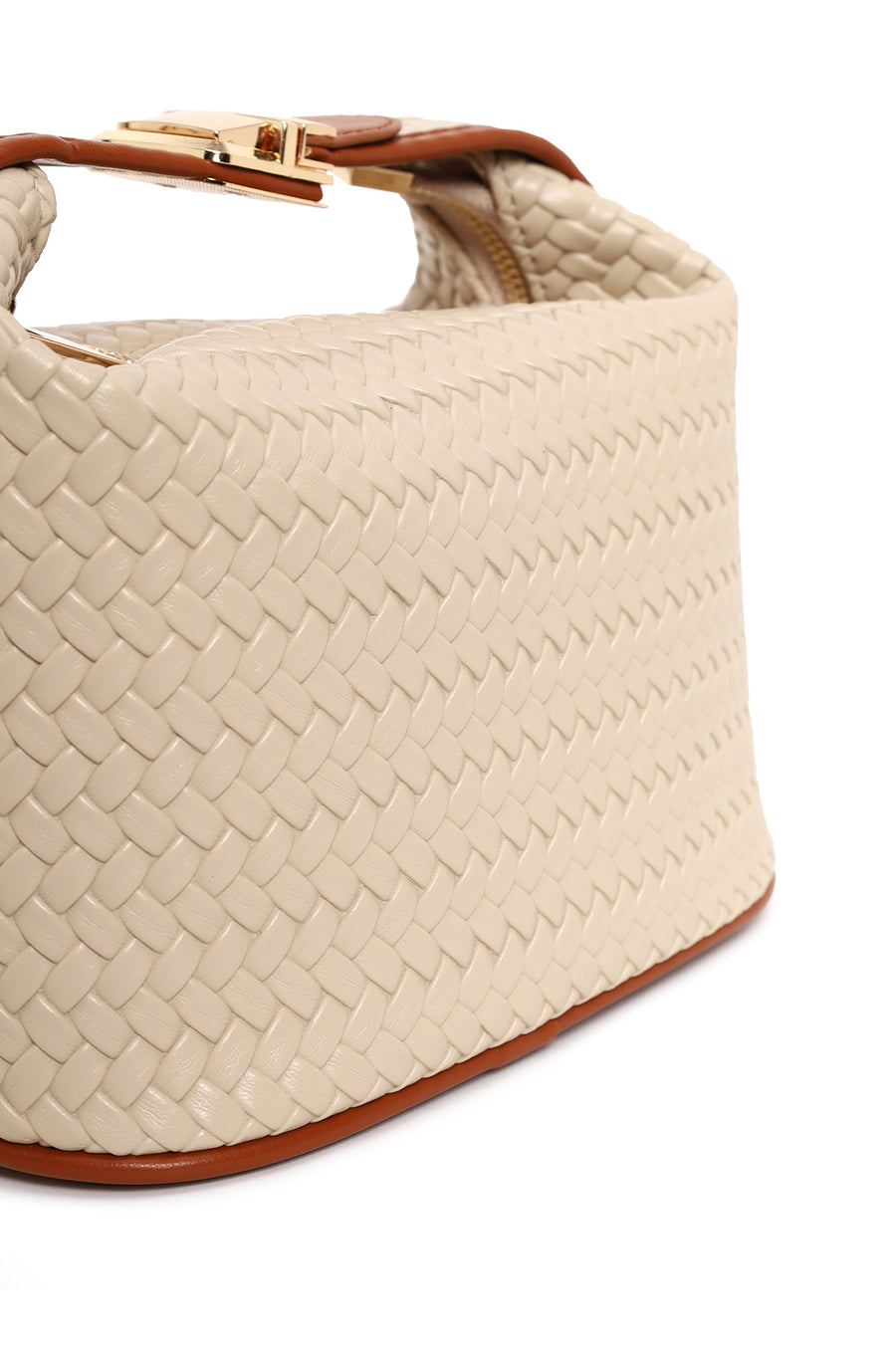 Woman Beige Long-Strap Knitted Shoulder Bag