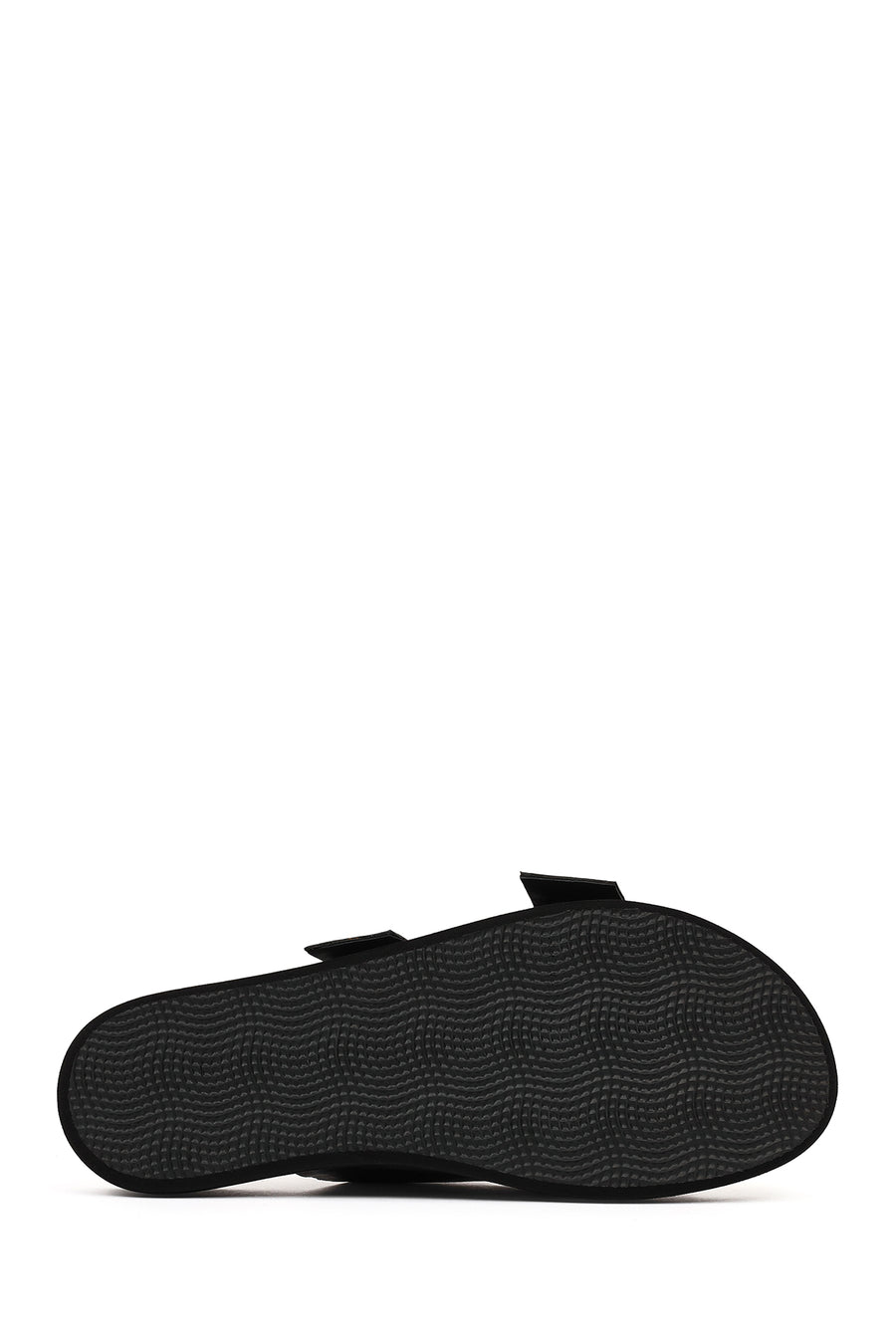 Women's Black Double Buckled Leather Slippers