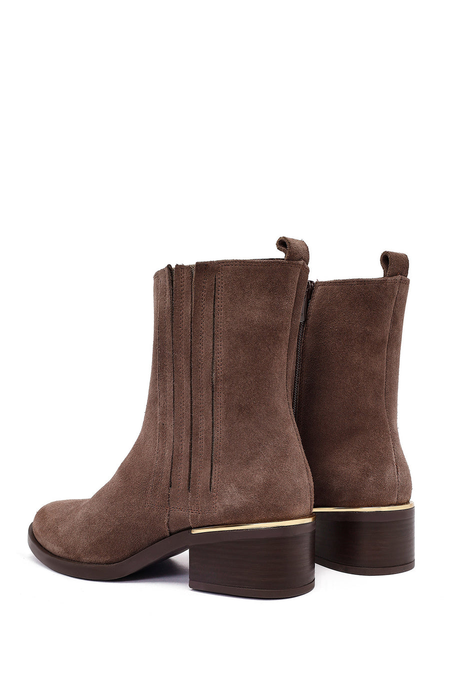 Woman Mink Zip Closure Short Thick Heeled Suede Boots