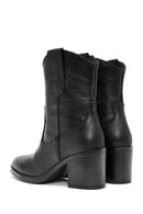 Women's Black Thick Heeled Leather Cowboy Boots | Derimod