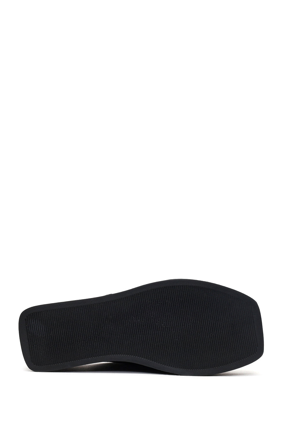 Women's Black Buckle Platform Leather Slippers