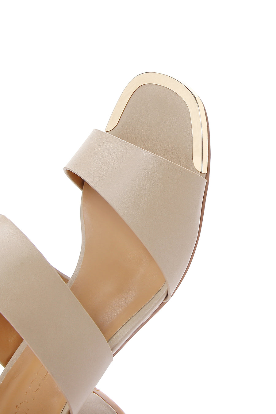 Women's Beige Short Thick Heeled Slippers
