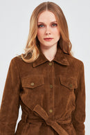 Margo Kadın Kahverengi Gömlek Yaka Süet Deri Ceket | Derimod