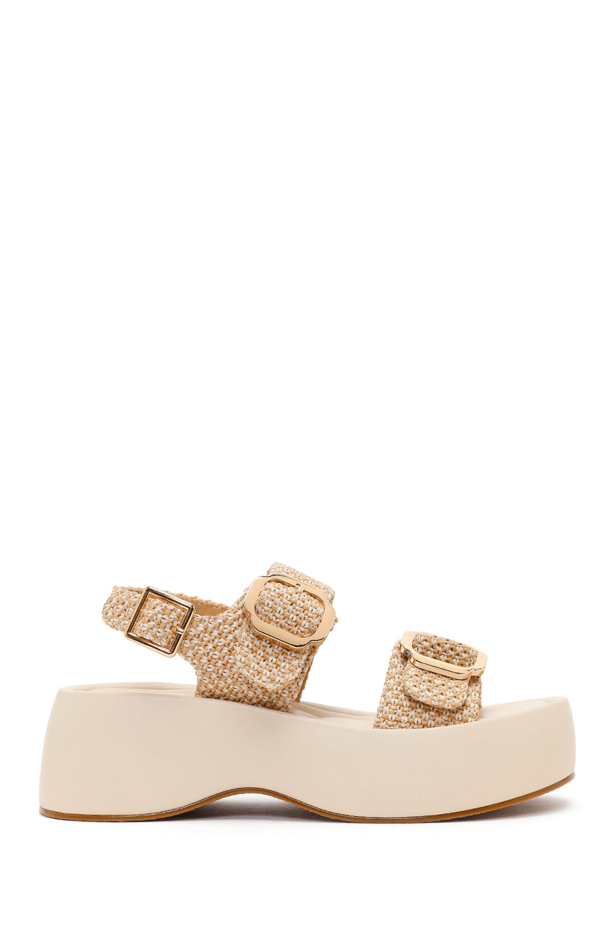 Women's Beige Double Buckle Thick-Soled Braided Sandals 26SFE46516F | Derimod