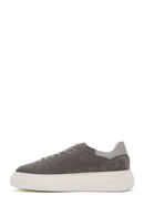 Men's Grey Lace-Up Thick-Sole Suede Leather Sneakers | Derimod