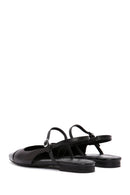 Women's Black Slingback Leather Ballerinas | Derimod