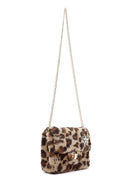 Women's Brown Leopard Pattern Long Chain Strap Plush Shoulder Bag | Derimod