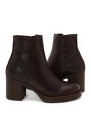 Woman Brown Zip Closure Croc Patterned Platform Chunky Heeled Leather Boots | Derimod