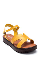 Women's Yellow Leather Flat Sandals | Derimod