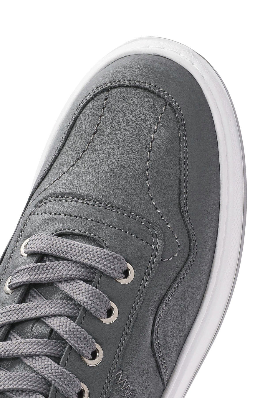 Men's Grey Lace-Up Leather Sneakers