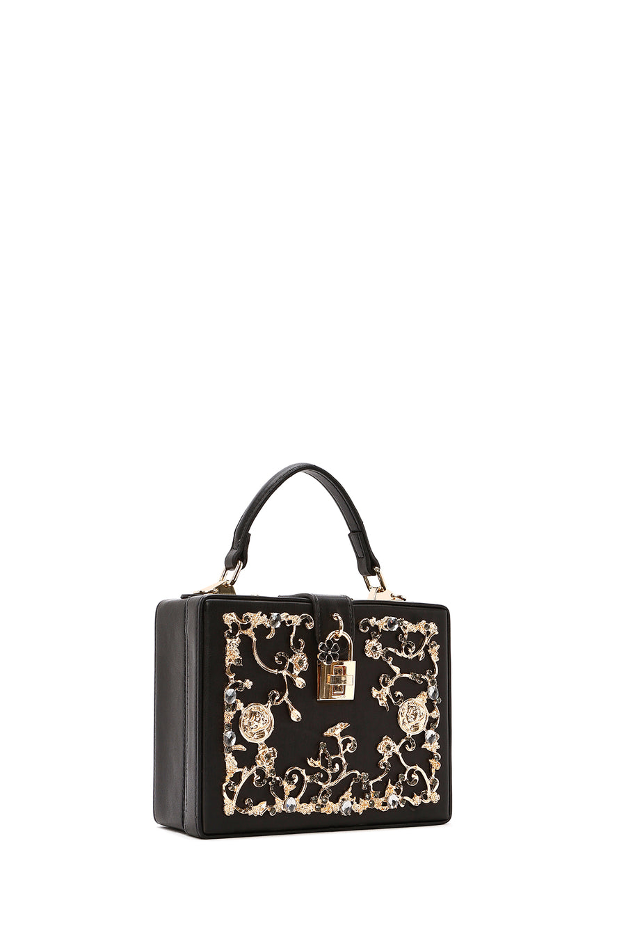 Women's Black Long Strap Patterned Clutch Bag