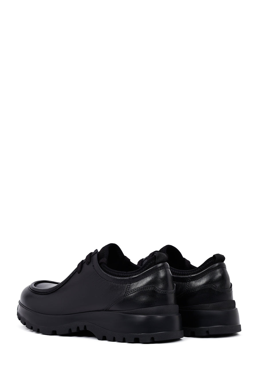 Men's Black Lace-Up Thick-Soled Leather Casual Shoes