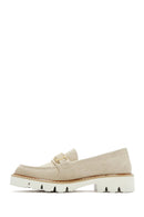 Women's Tan Buckled Suede Masculine Loafer | Derimod