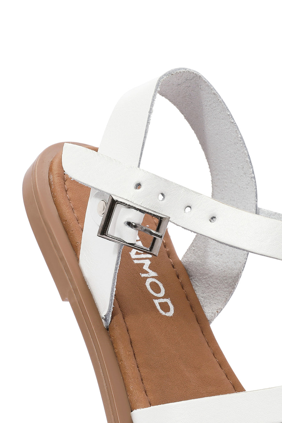 Women's White Ankle Strap Flip-Flop Leather Bodrum Sandals