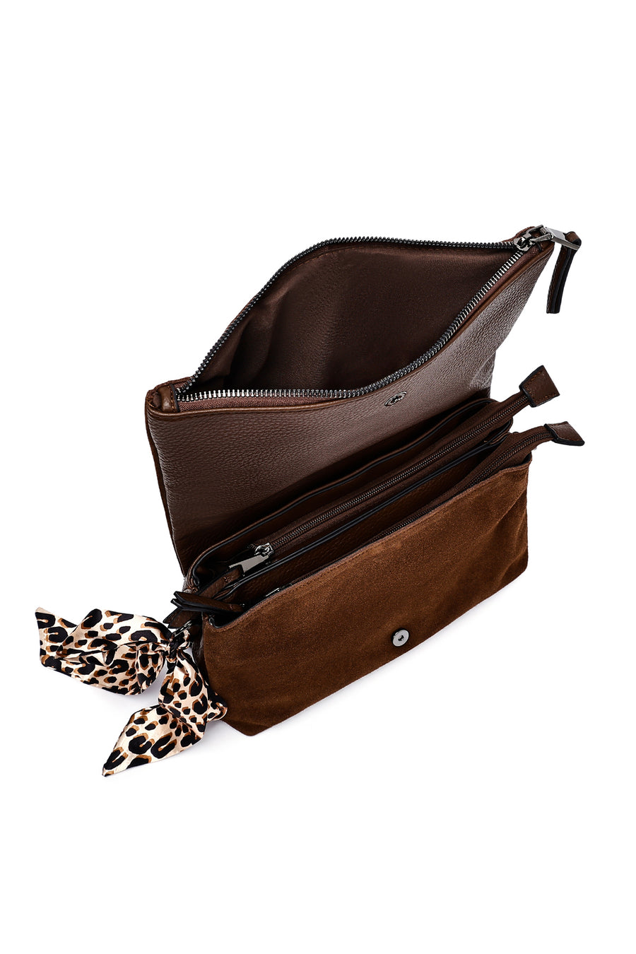 Woman Brown Suede Crossbody Bag