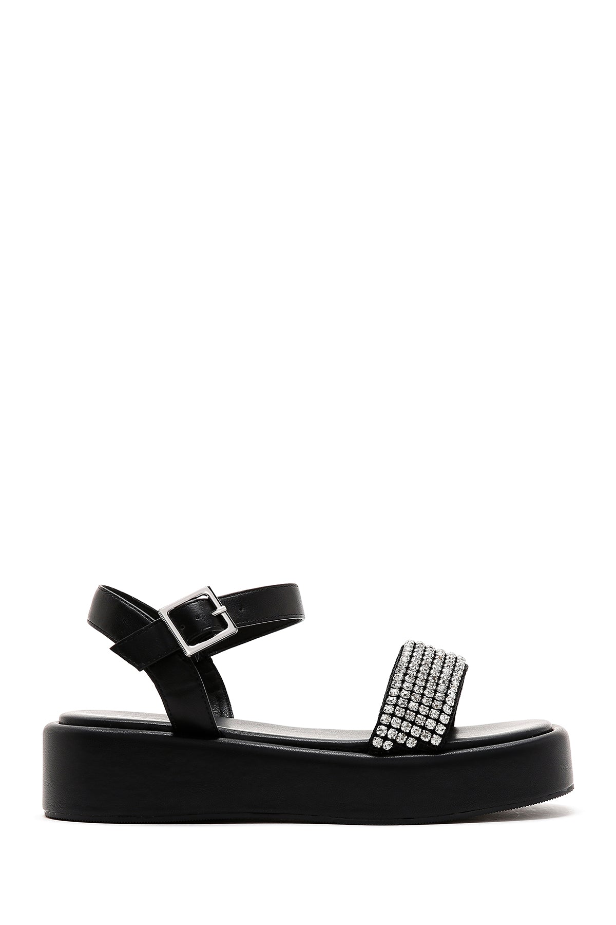 Women's Black Thick Soled Stone Flat Sandals 23SFD444314 | Derimod