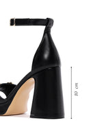 Women's Black Leather Ankle Strap Thick Heeled Sandals | Derimod