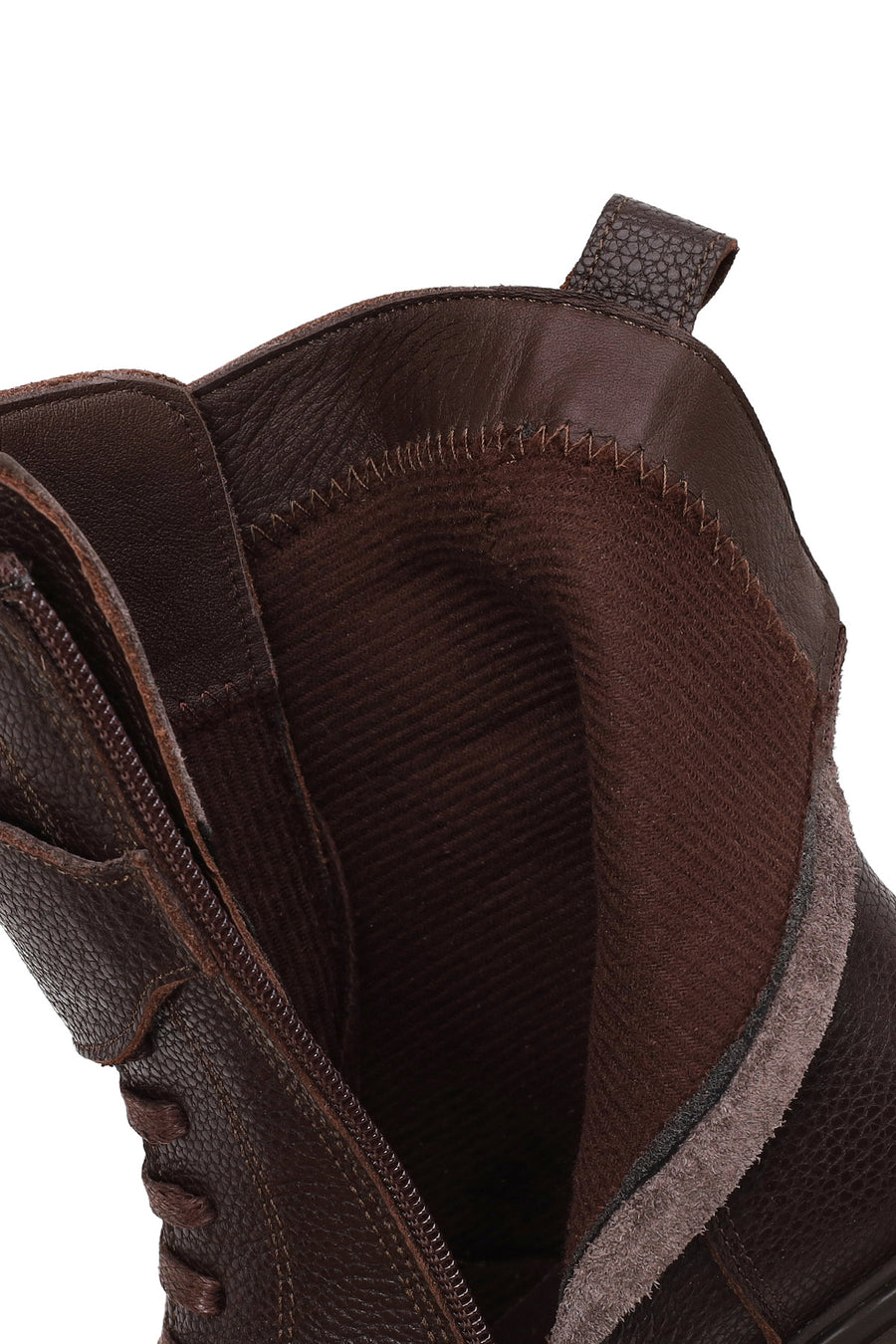 Woman Brown Zip Closure Thick-Heeled Leather Combat Boots