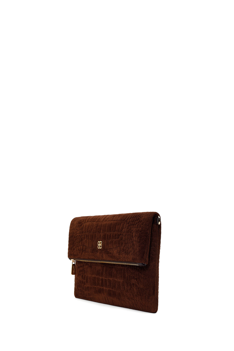 Woman Brown Printed Suede Clutch Bag with Long Chain Strap