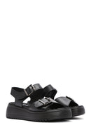 Women's Black Thick Sole Comfort Sandals with Ankle Strap | Derimod