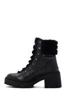 Women's Black Short Heeled Leather Boots | Derimod