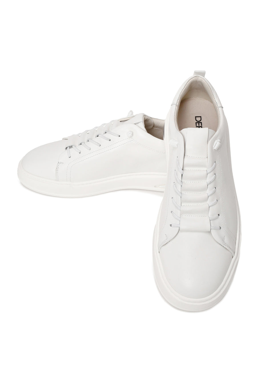 Erkek Beyaz Bağcıklı Deri Sneaker
