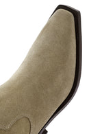 Women's Beige Chunky Heel Suede Leather Cowboy Boots | Derimod