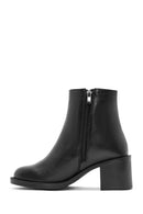 Women's Black Zippered Thick Heeled Leather Boots | Derimod