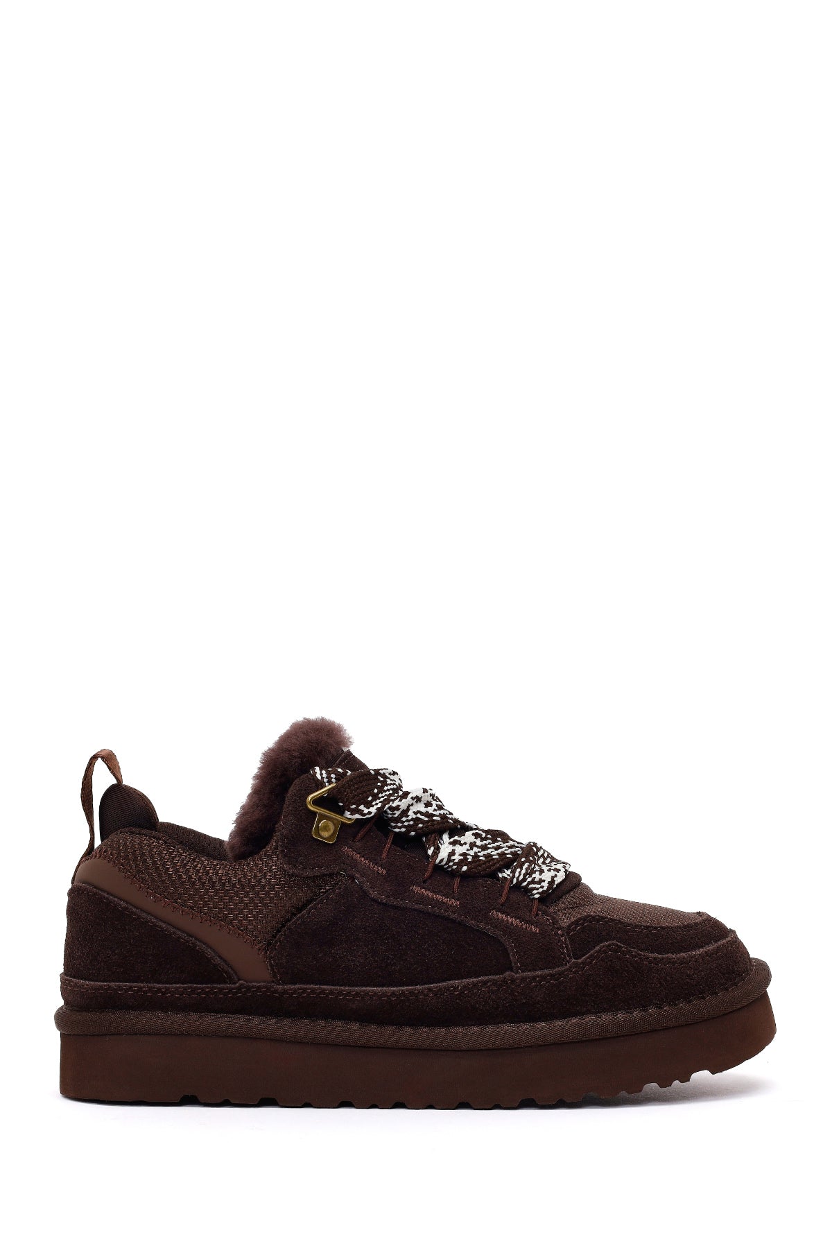 Woman Brown Lace-Up Thick-Soled Furry Suede Teddy Sneaker WF530010DS | Derimod