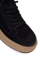 Erkek Siyah Bağcıklı Kalın Tabanlı Nubuk Deri Sneaker | Derimod